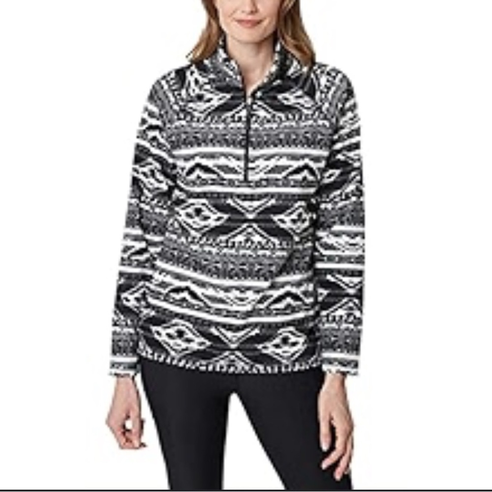 Eddie Bauer Women's Black and White ultra soft Aztec Patterned 1/4 pullover - Picture 3 of 6
